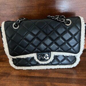 GILDA PARIS Black Quilted Fur Baguette Chain Strap Shoulder Crossbody Purse New